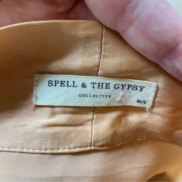 SPELL & THE GYPSY “WILD LOVE" Sandwashed peach Silk & Lace Kimono Robe Tie S/M - Picture 12 of 13